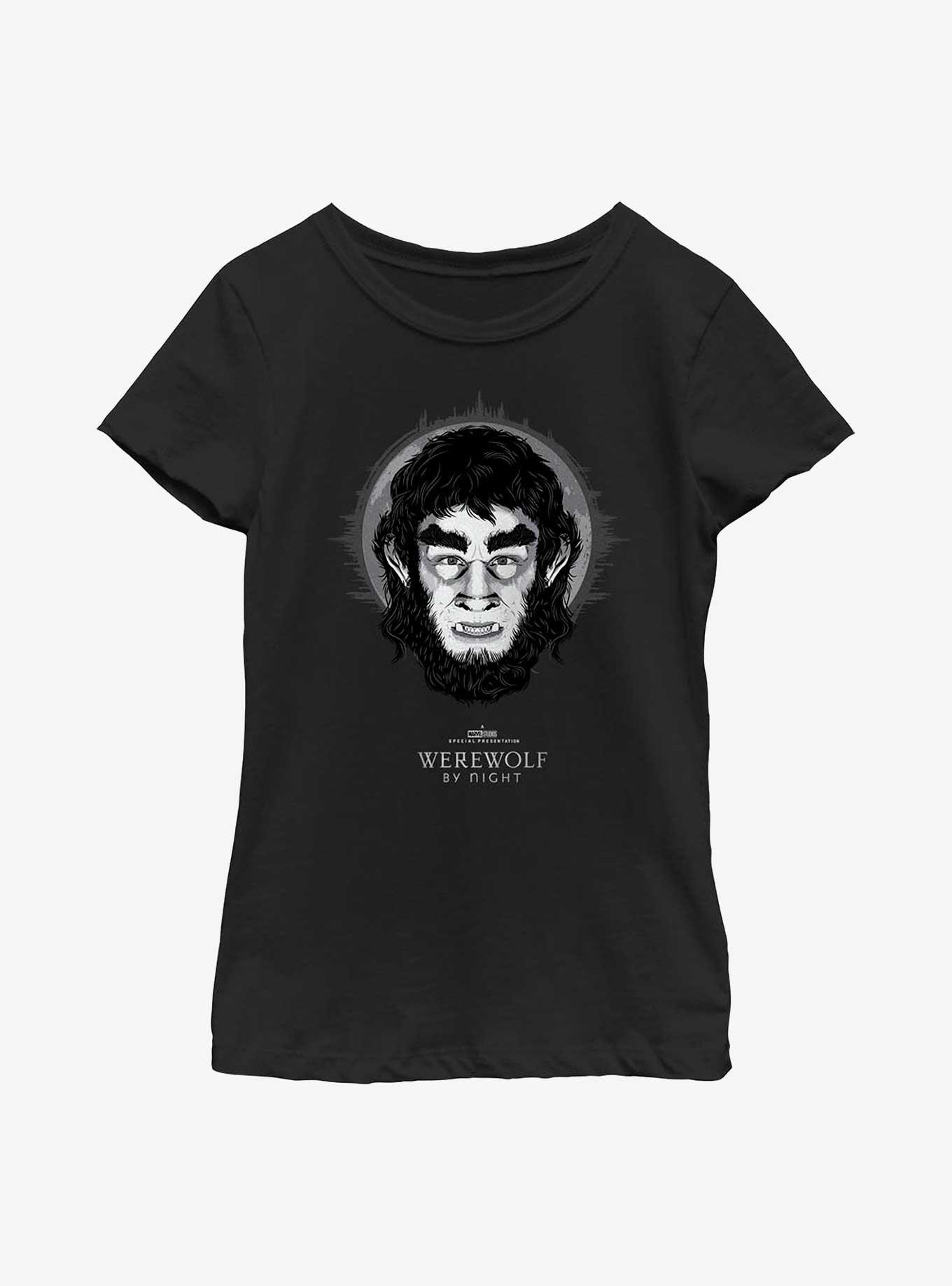 Marvel Studios' Special Presentation: Werewolf By Night Moon Halo Youth Girls T-Shirt, BLACK, hi-res