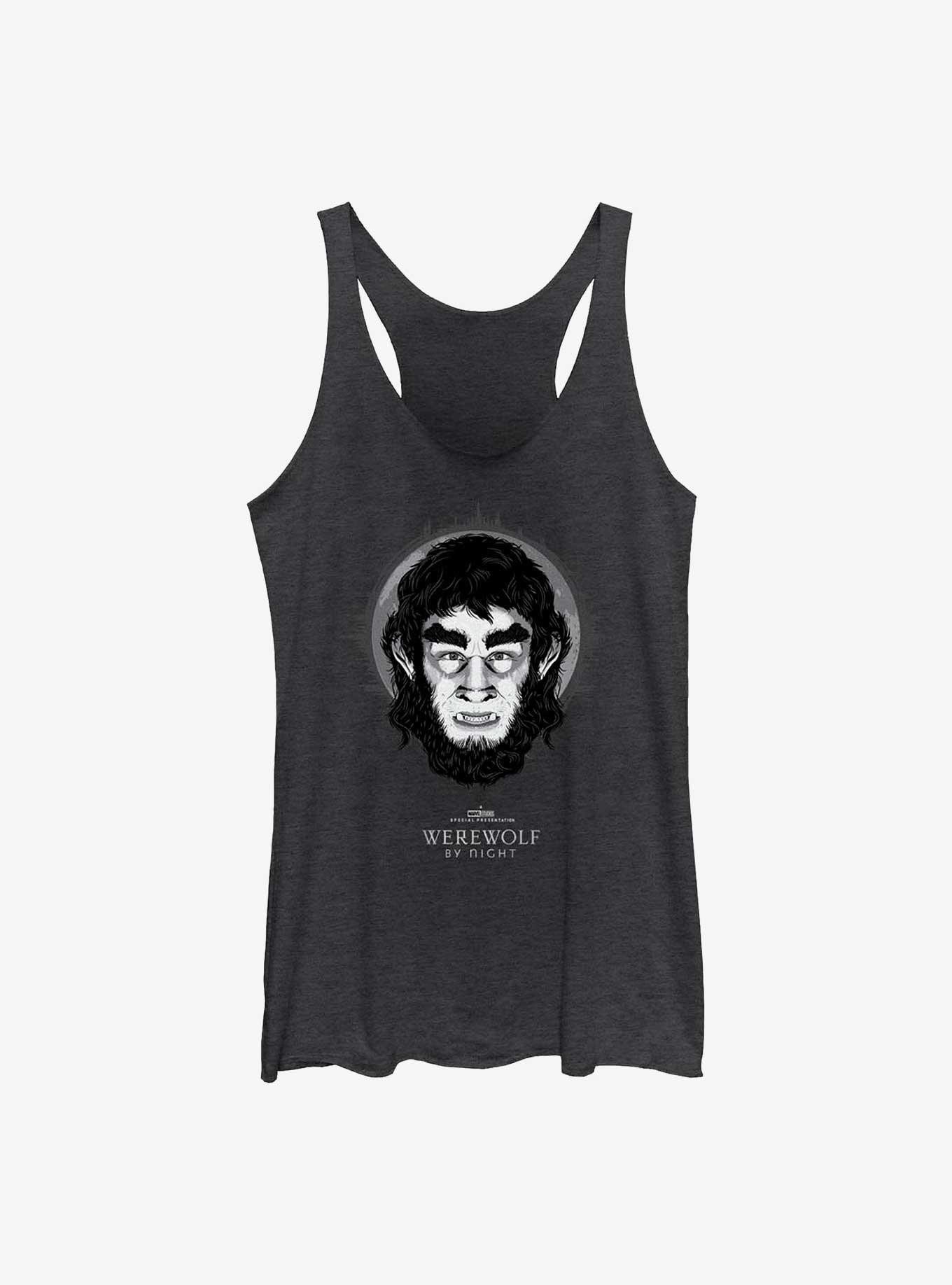 Marvel Studios' Special Presentation: Werewolf By Night Moon Halo Womens Tank Top, BLK HTR, hi-res