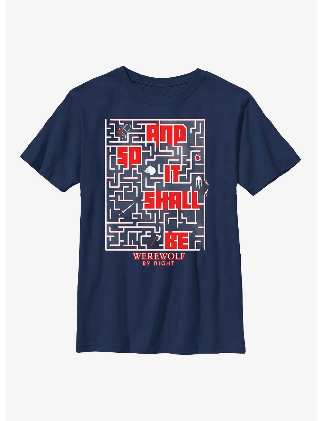 Marvel Studios' Special Presentation: Werewolf By Night And So It Shall Be Maze Youth T-Shirt, NAVY, hi-res