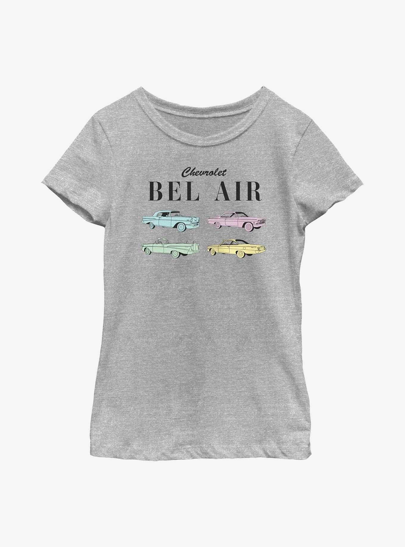 General Motors Chevy Bel Air Stack Youth Girls T-Shirt, ATH HTR, hi-res