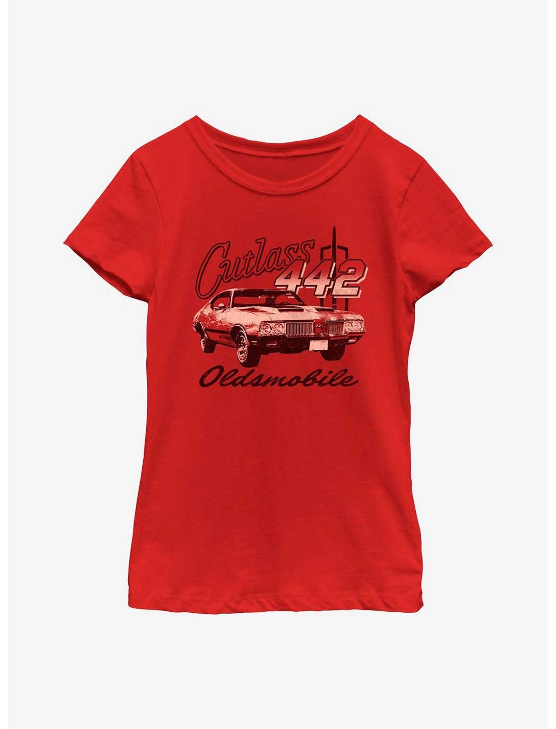 General Motors Oldsmobile Cutlass Youth Girls T-Shirt, RED, hi-res