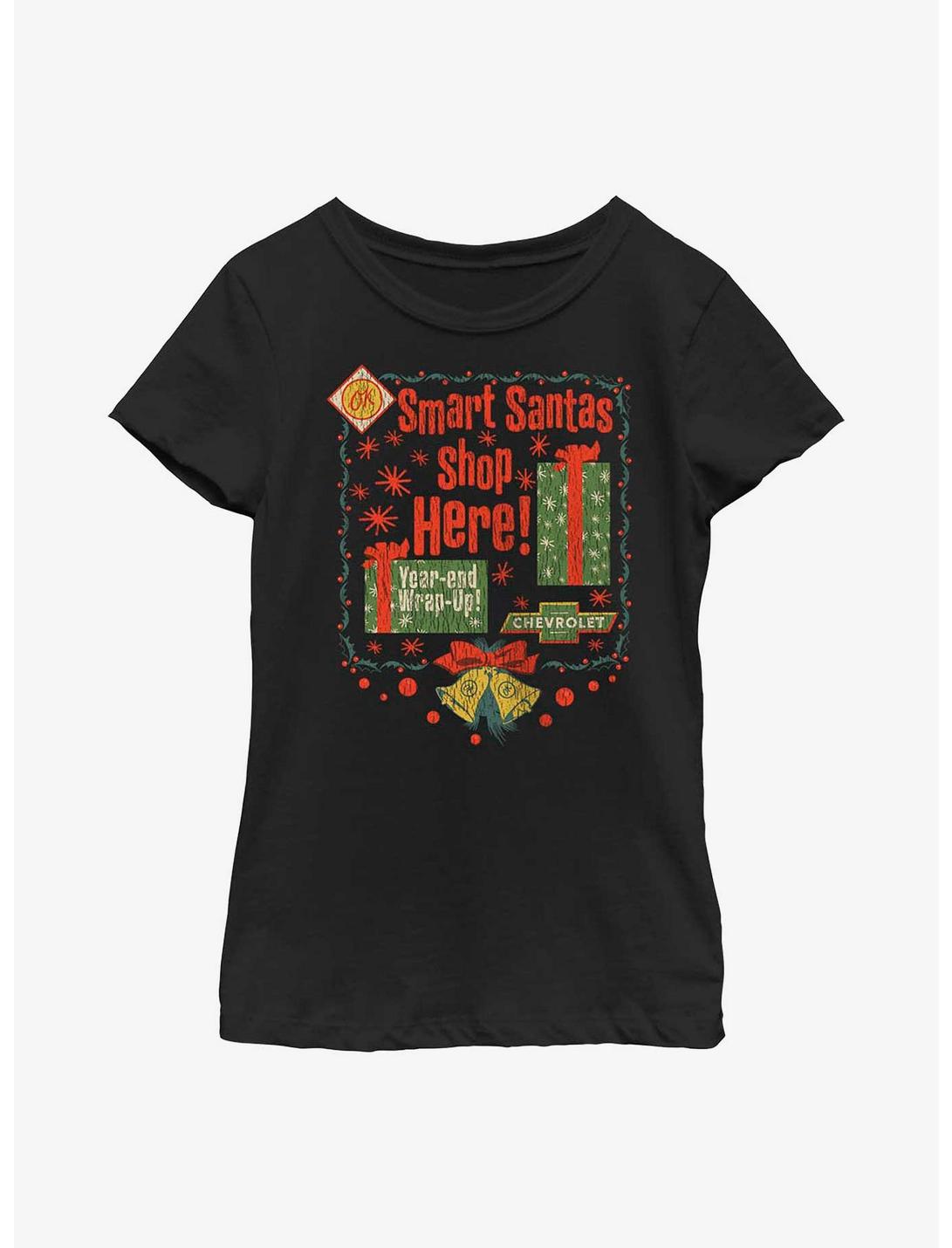 General Motors Smart Santas Shop Chevy Youth Girls T-Shirt, BLACK, hi-res