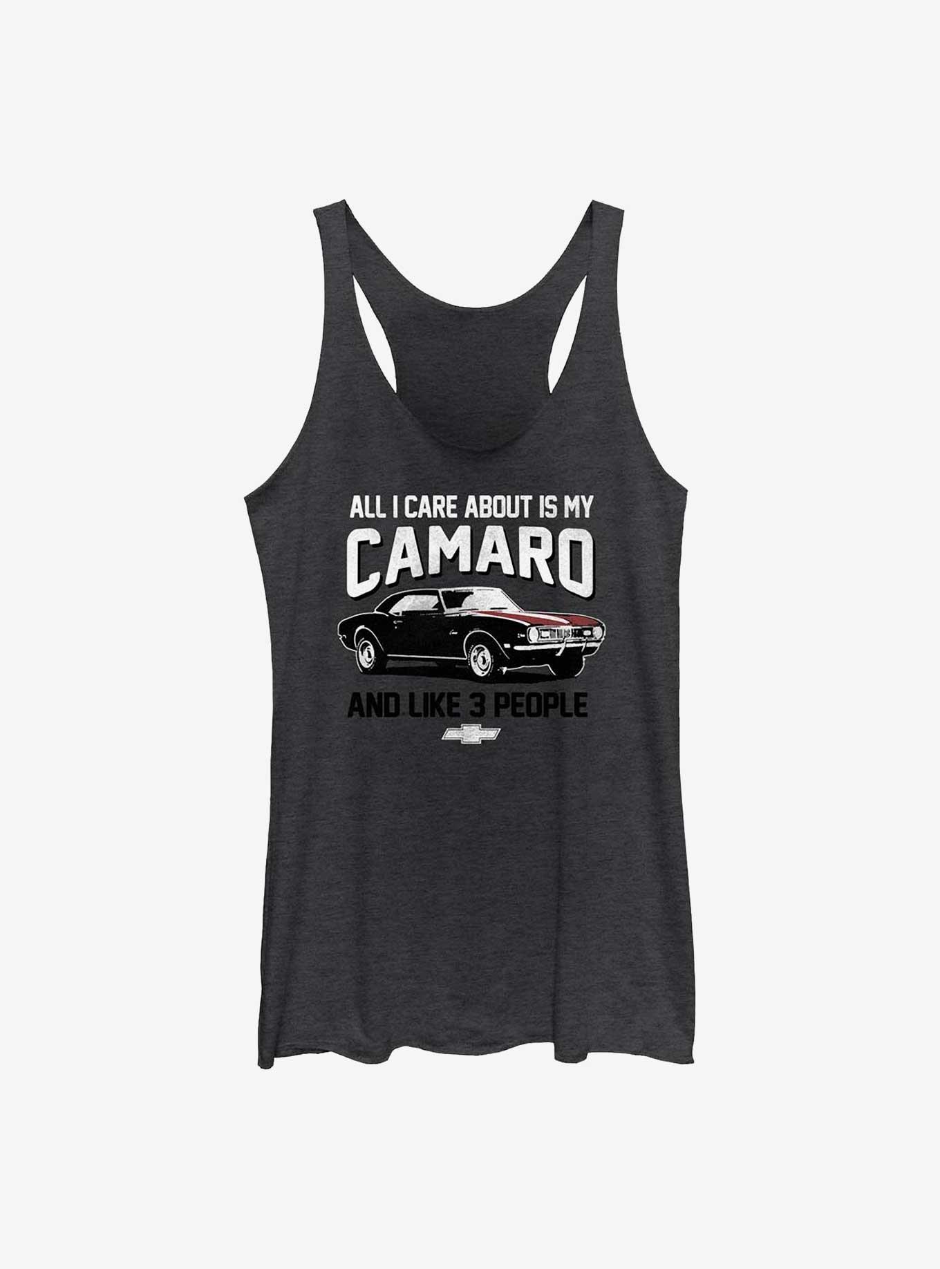 General Motors All I Care About Is My Camaro Womens Tank Top, BLK HTR, hi-res