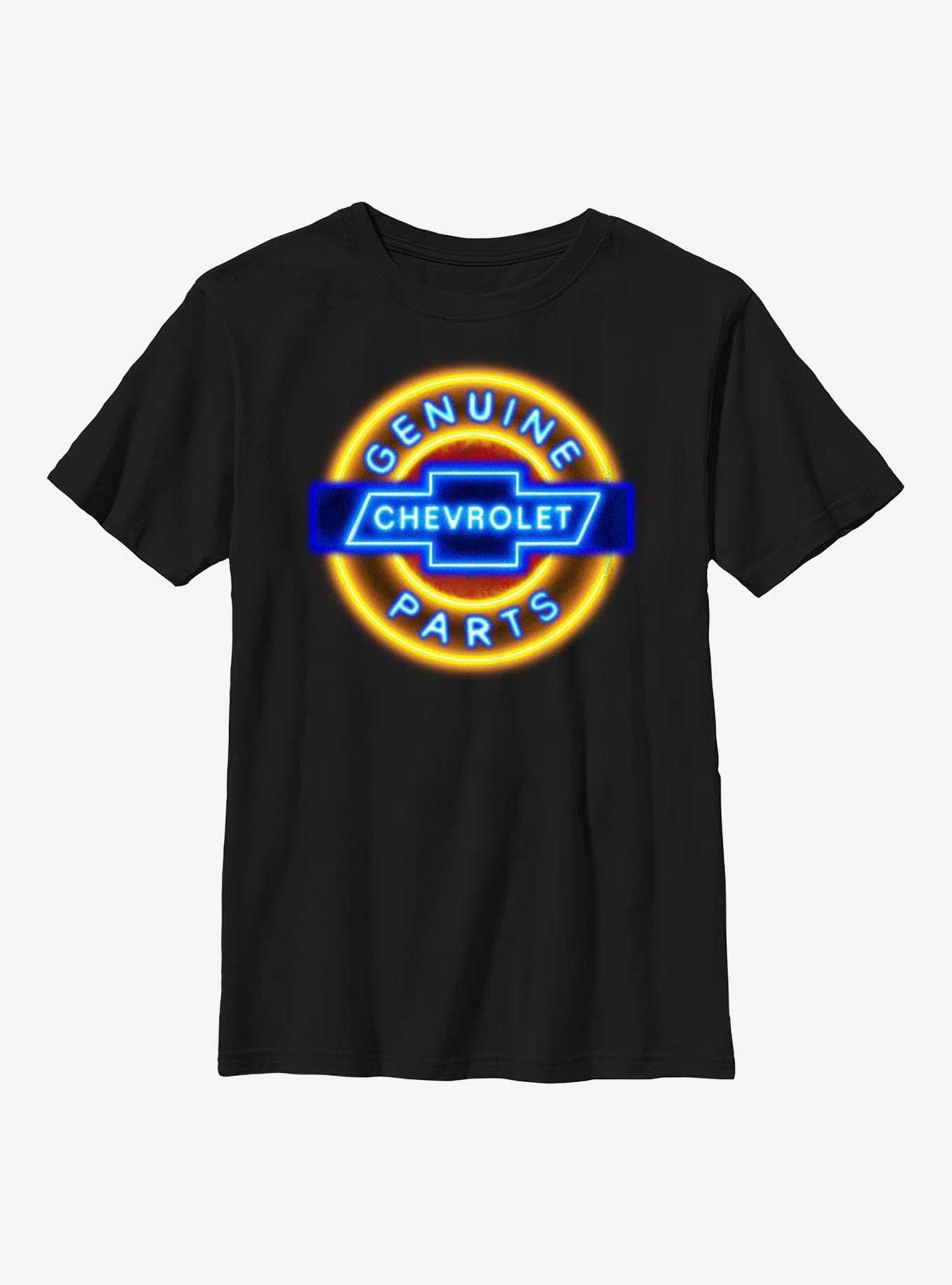 General Motors Chevrolet Neon Sign Youth T-Shirt, BLACK, hi-res