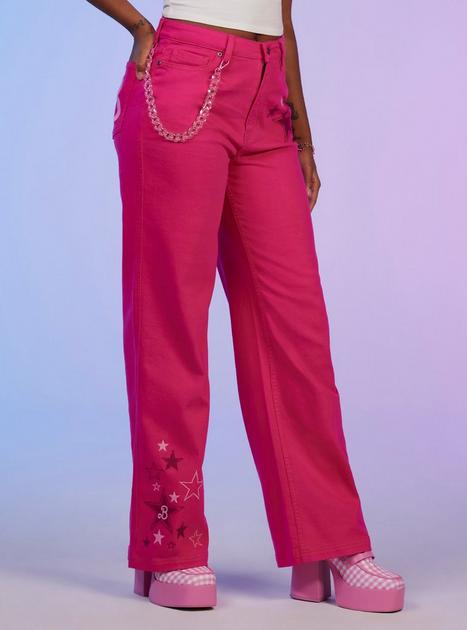Barbie Hot Pink Star Chain High-Waisted Denim Pants | Hot Topic display picture 1
