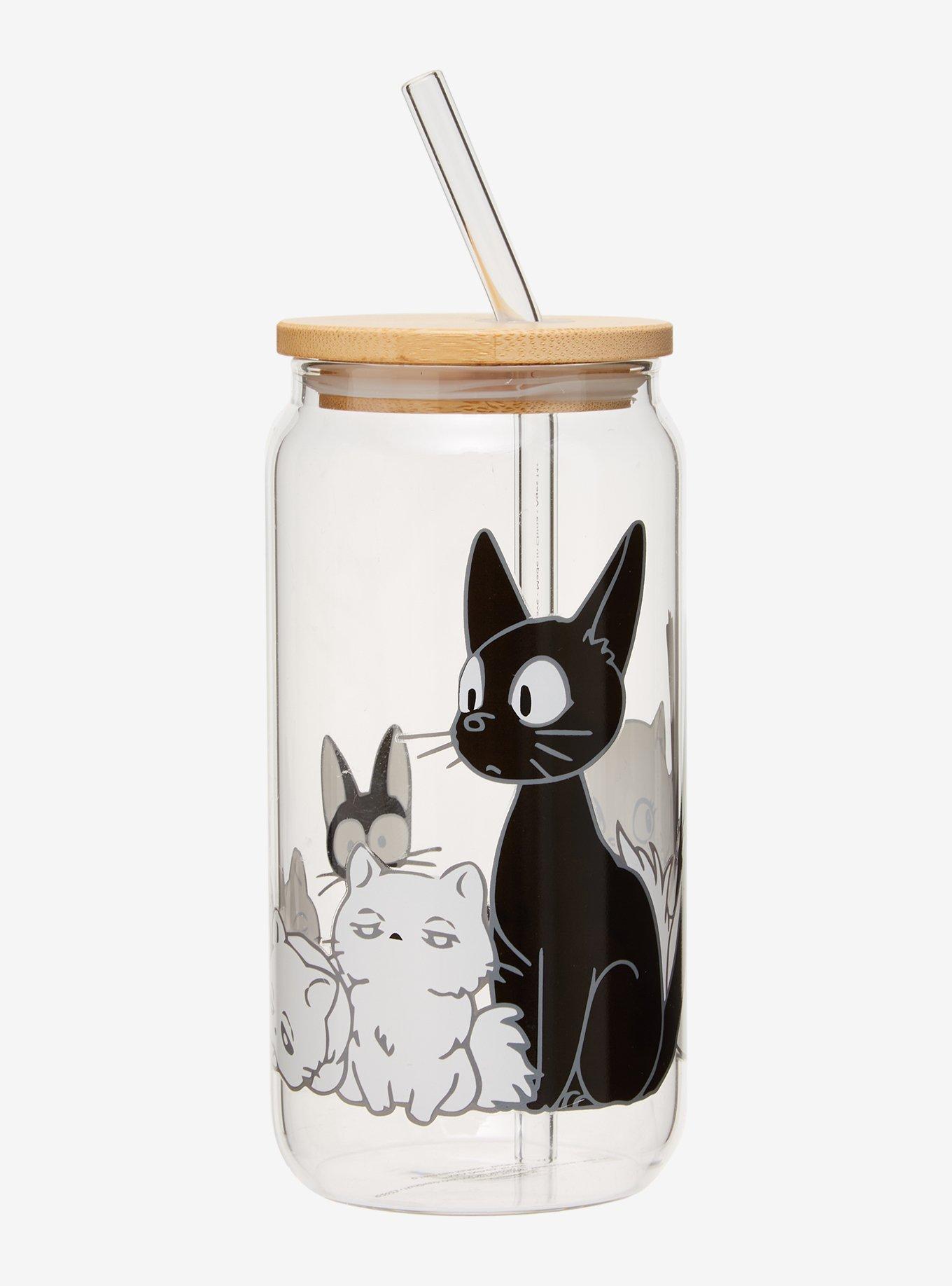 Studio Ghibli Kiki's Delivery Service Jiji & Lily Kittens Glass Cup with Lid & Straw - BoxLunch Exclusive, , hi-res