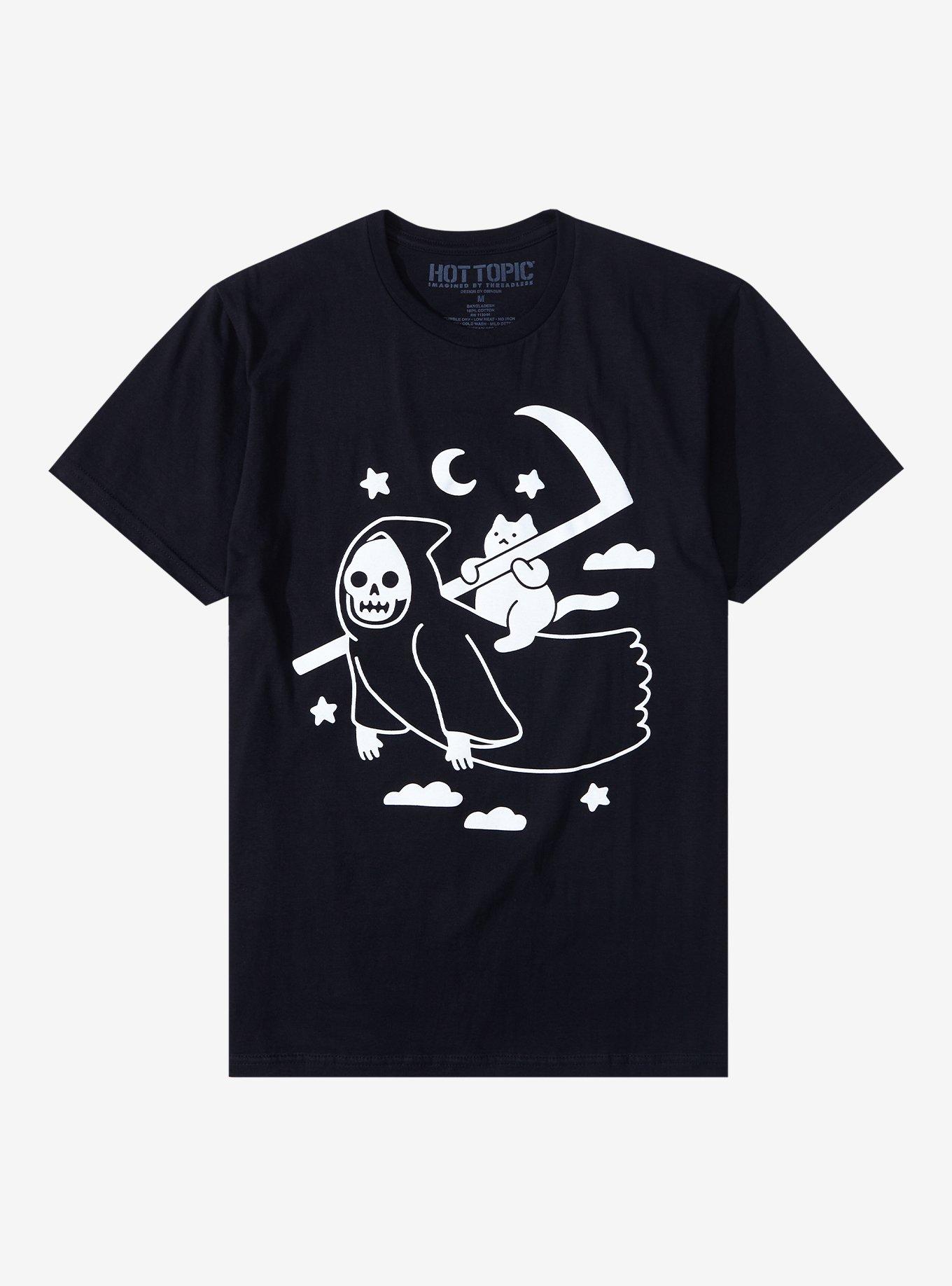 Cat Riding Death T-Shirt By Obinsun, MULTI, hi-res