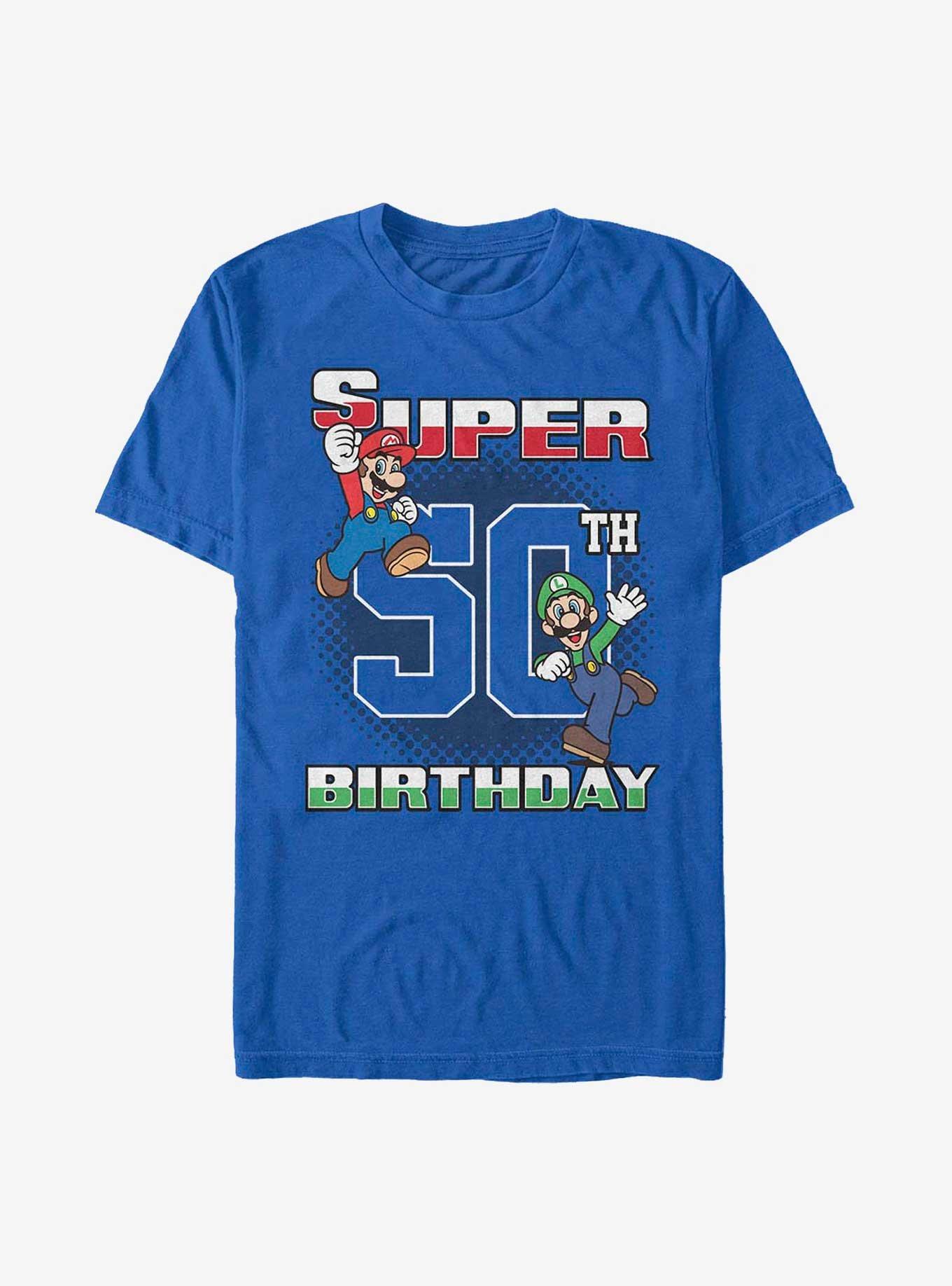 Nintendo Happy Super 50th Birthday T-Shirt, ROYAL, hi-res