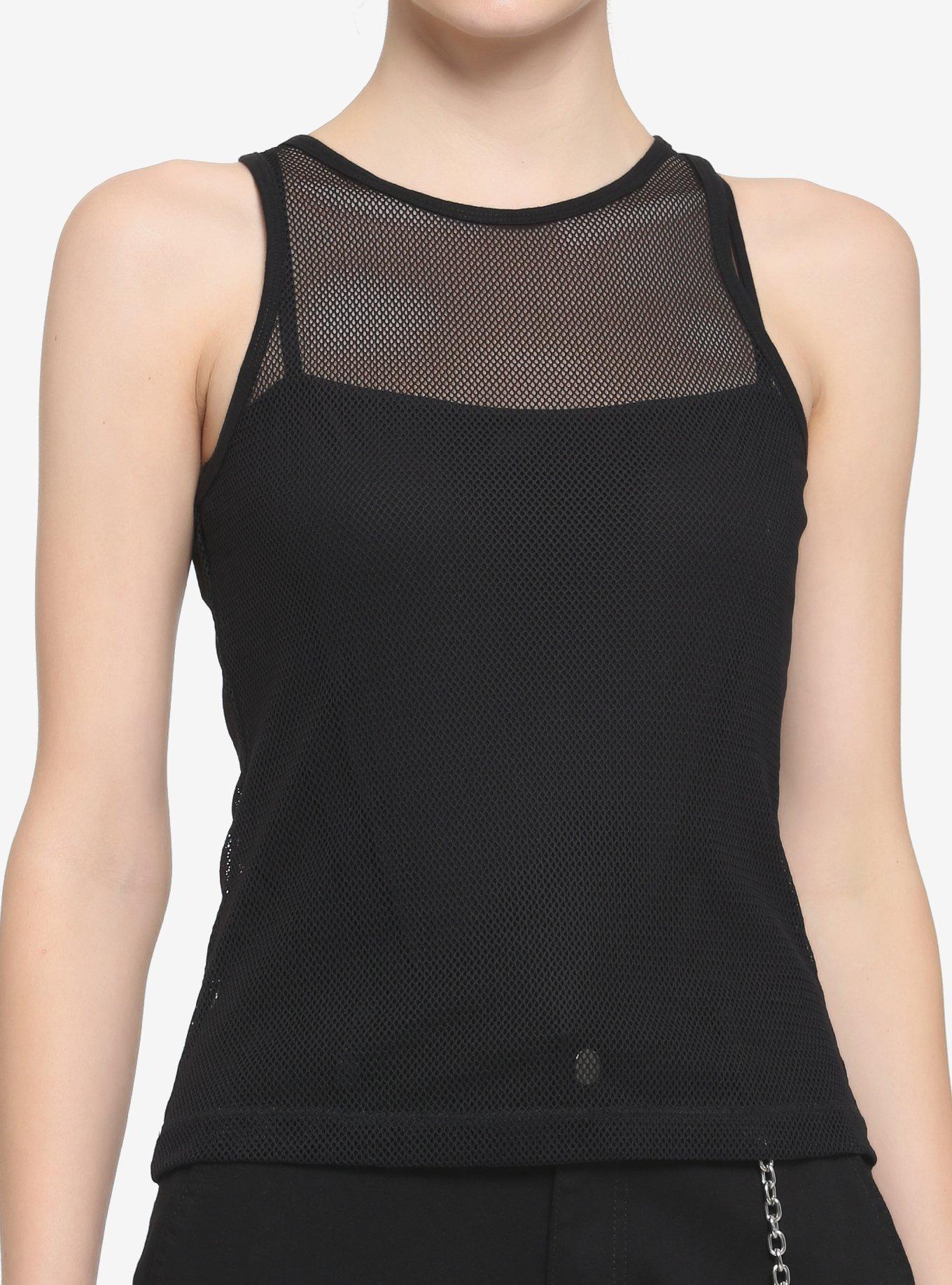 Black Fishnet Girls Tank Top, BLACK, hi-res