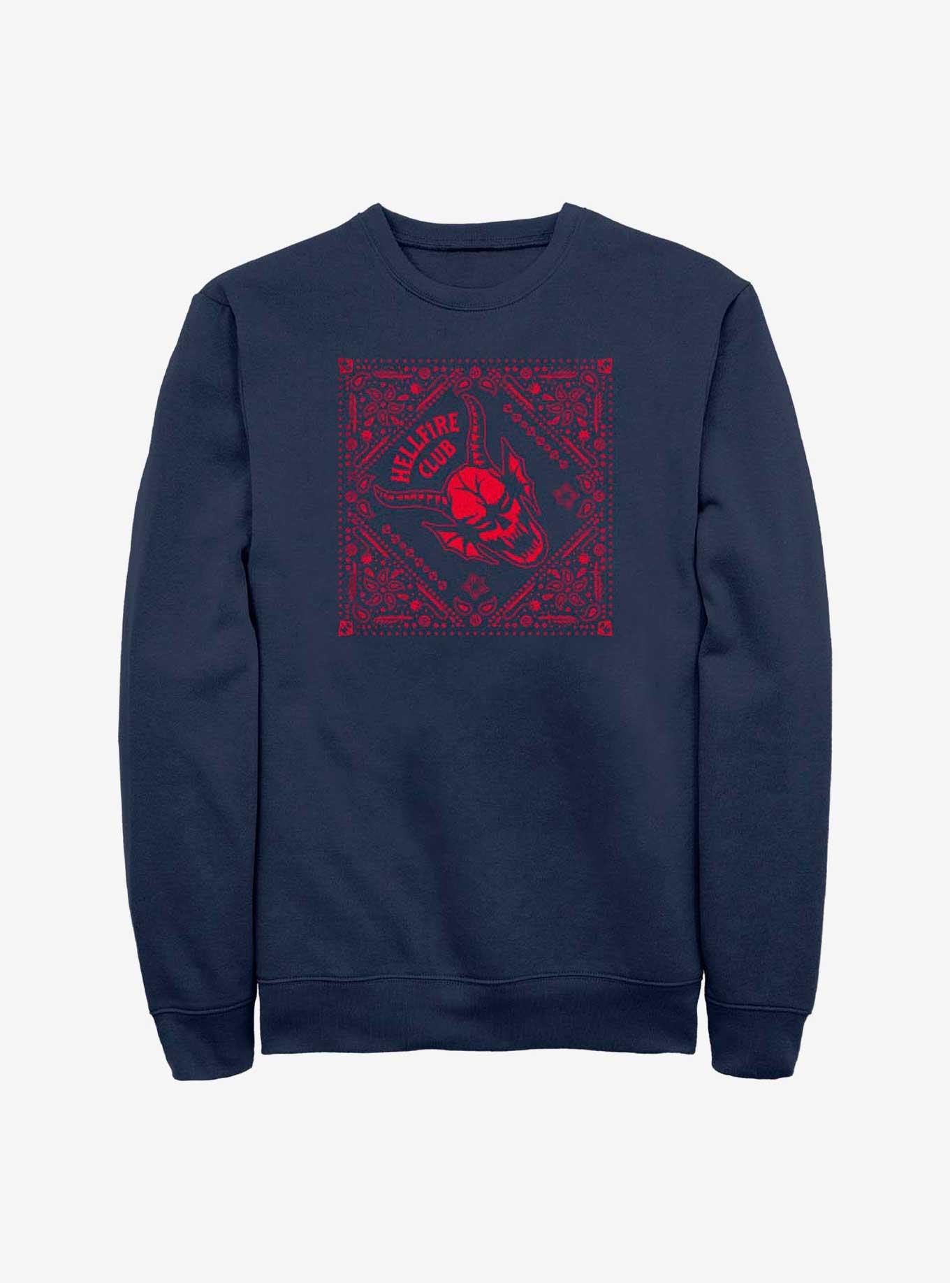 Stranger Things Hellfire Club Paisley Pattern Sweatshirt, NAVY, hi-res