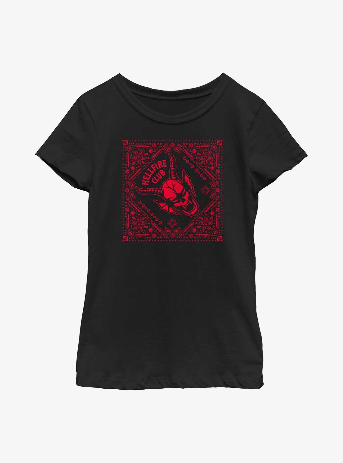 Stranger Things Hellfire Club Paisley Pattern Youth Girls T-Shirt, BLACK, hi-res