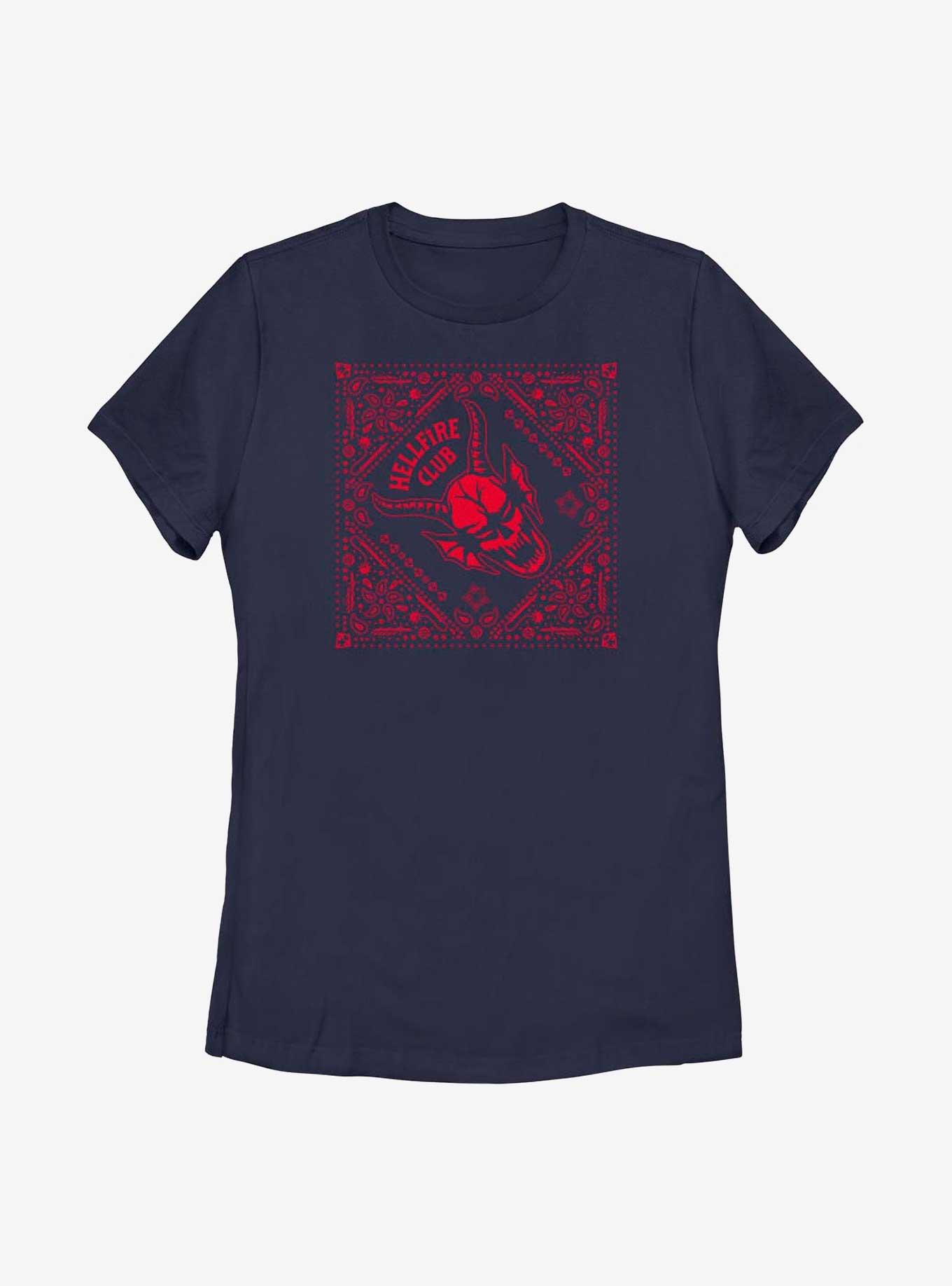Stranger Things Hellfire Club Paisley Pattern Womens T-Shirt, NAVY, hi-res