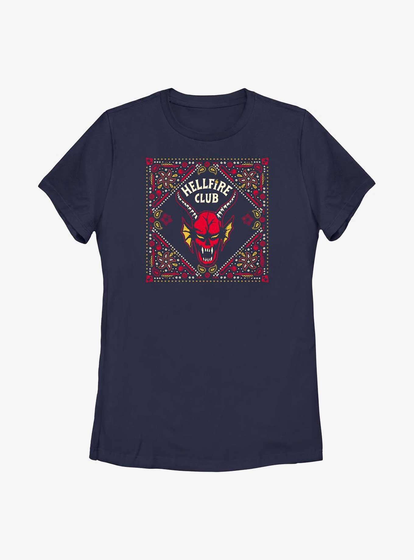 Stranger Things Hellfire Club Pattern Womens T-Shirt, NAVY, hi-res