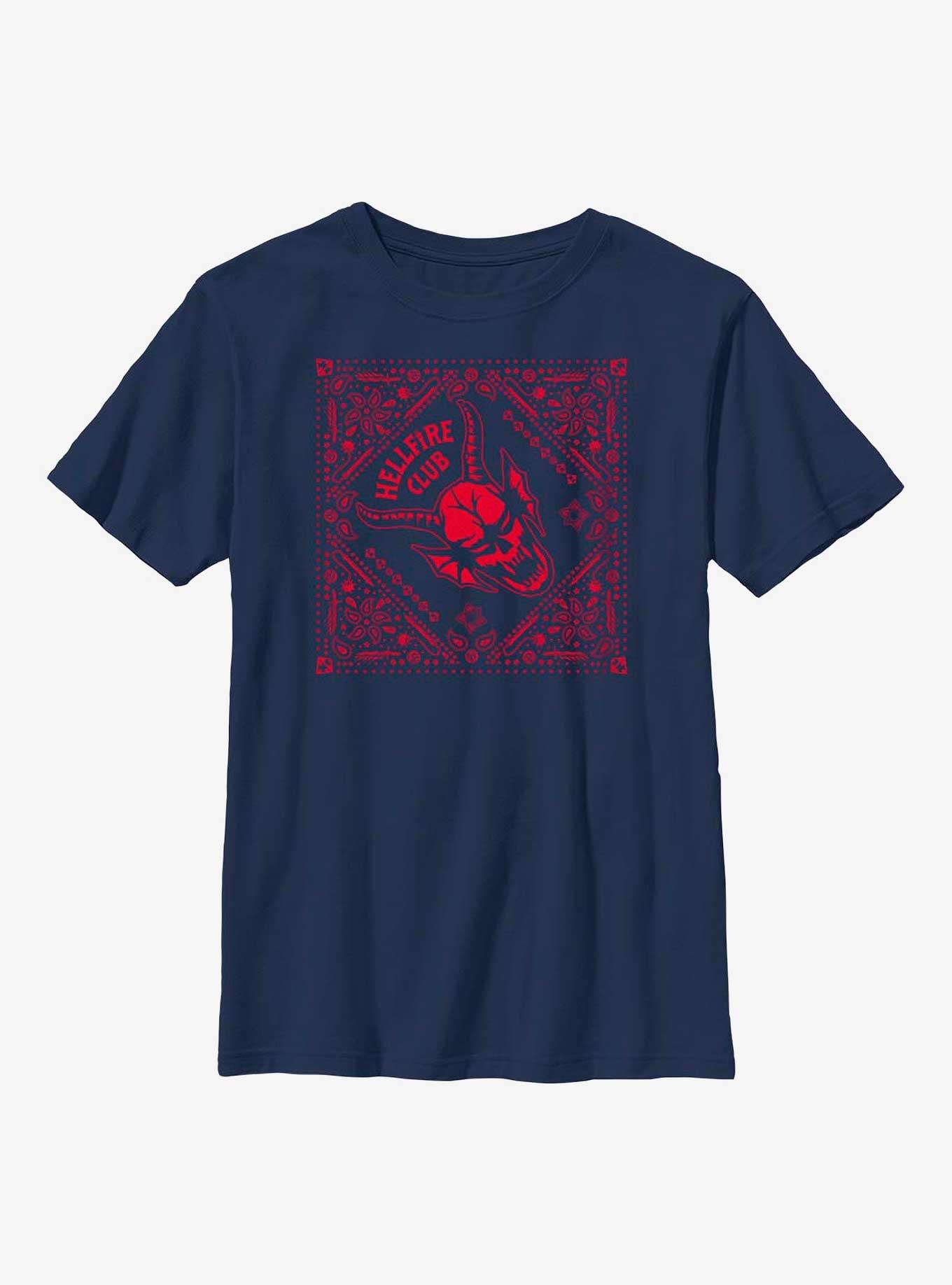 Stranger Things Hellfire Club Paisley Pattern Youth T-Shirt, NAVY, hi-res