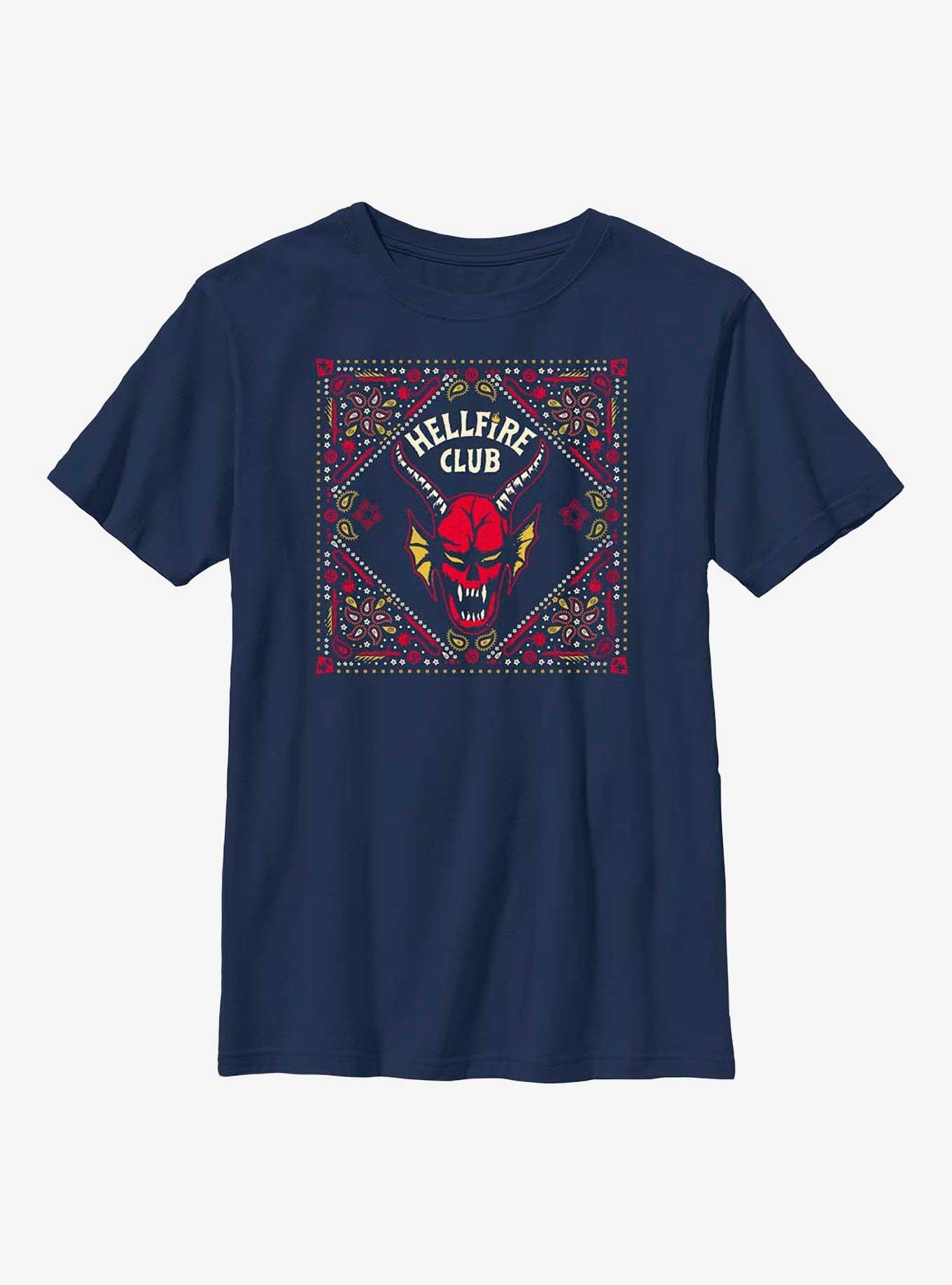 Stranger Things Hellfire Club Pattern Youth T-Shirt, NAVY, hi-res