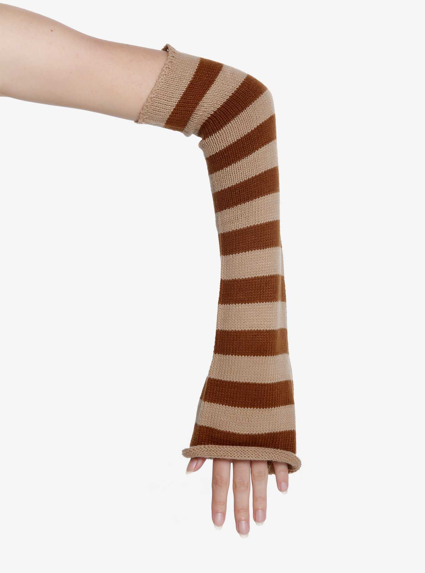 Brown Stripe Flared Arm Warmers, , hi-res