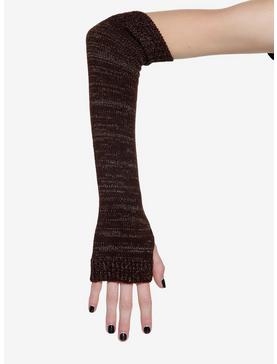 Brown Heather Knit Arm Warmers, , hi-res