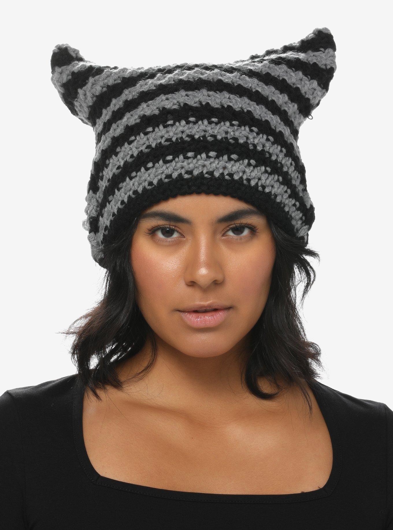 Grey & Black Cat Ear Beanie, , hi-res