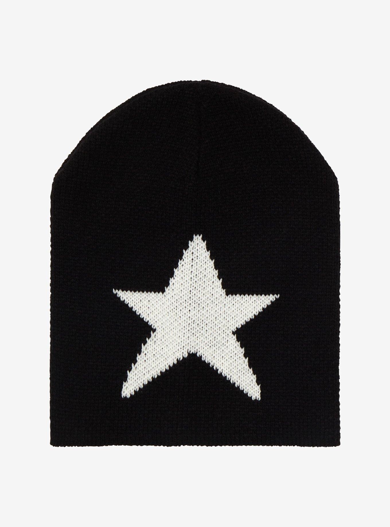 Black & White Star Knit Beanie, , hi-res