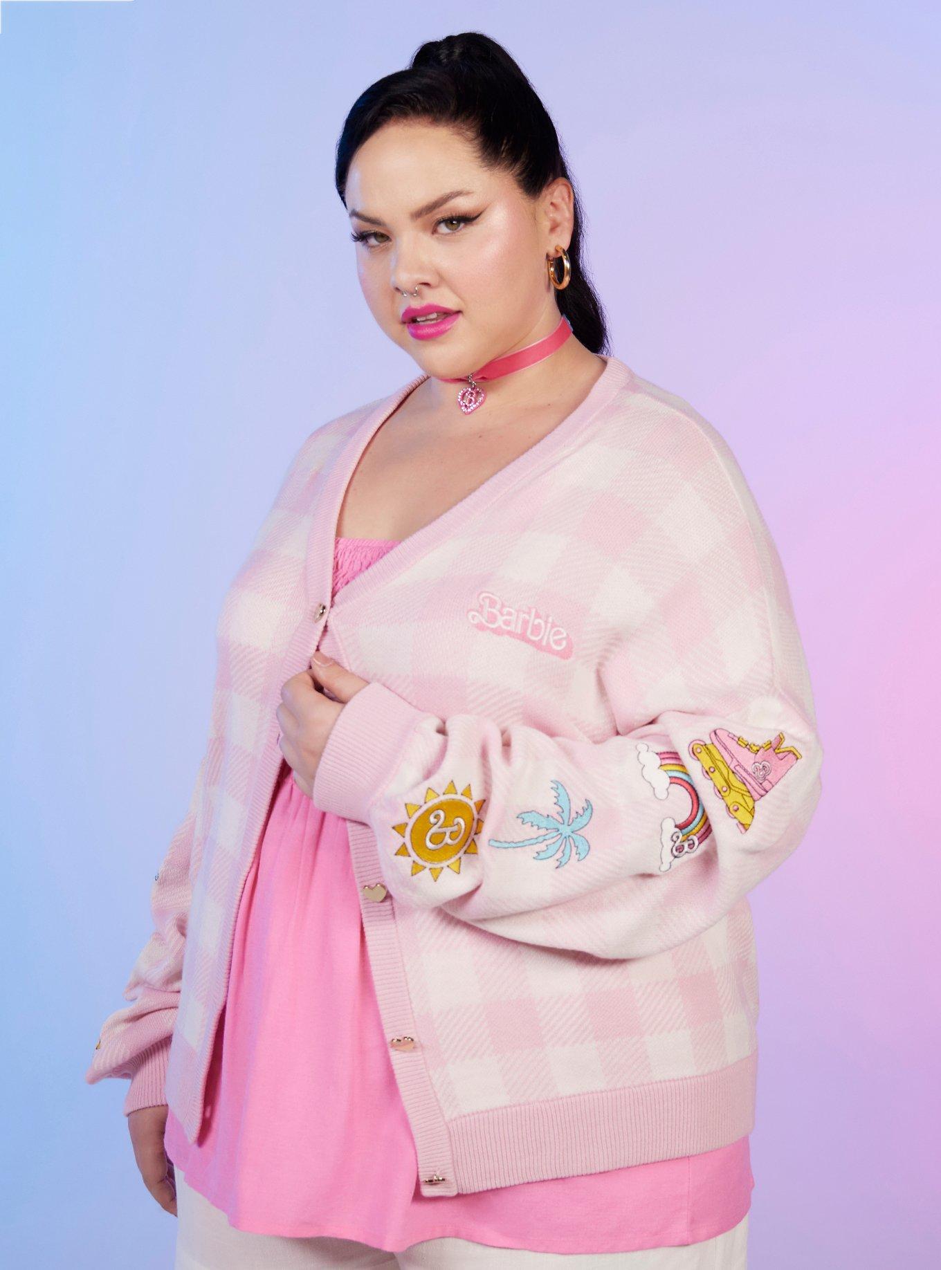 Barbie Gingham Patch Cardigan Plus Size, PINK, hi-res