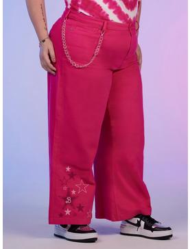 Barbie Hot Pink Star Chain High-Waisted Denim Pants Plus Size, , hi-res
