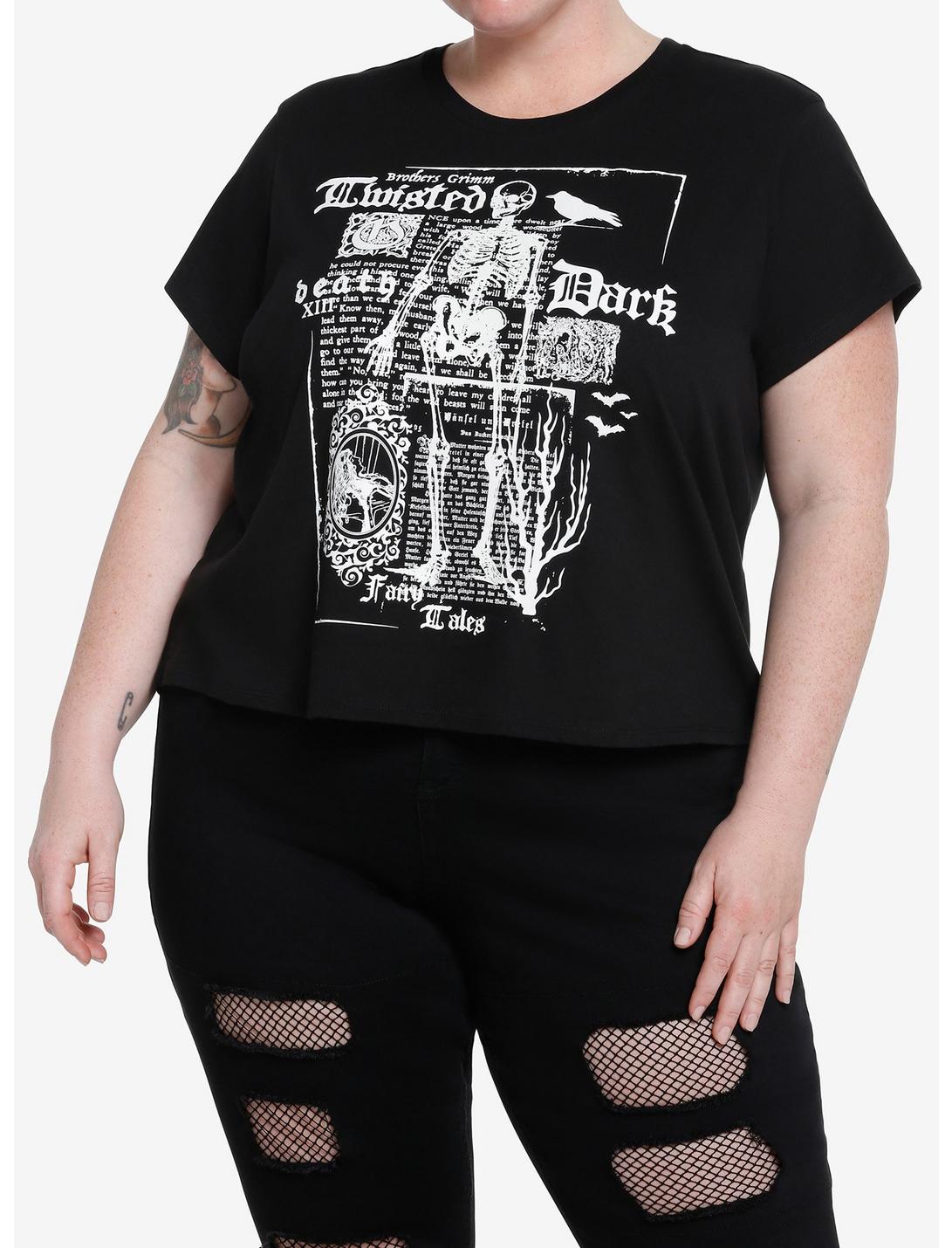 Thorn & Fable Skeleton Dark Story Girls Crop T-Shirt Plus Size, BLACK, hi-res