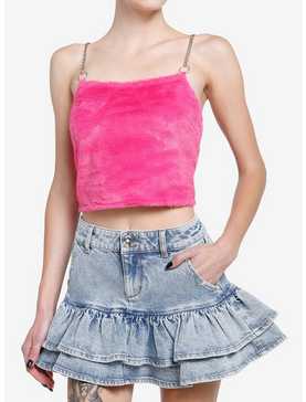 Sweet Society Hot Pink Fuzzy Chain Girls Crop Cami, , hi-res