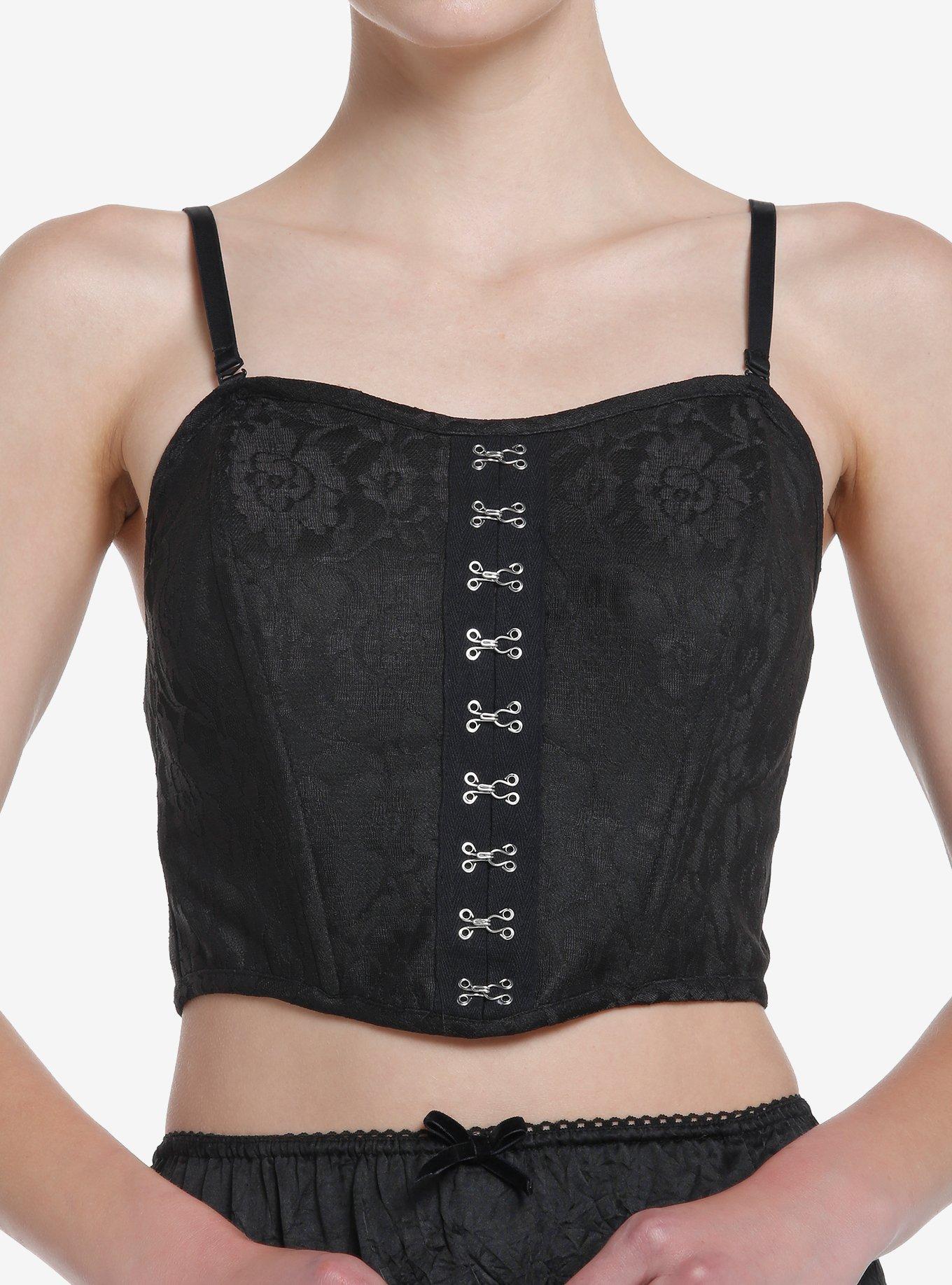 Thorn & Fable Black Lace Girls Crop Corset, , hi-res