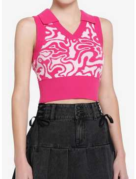 Sweet Society Hot Pink Swirl Collar Girls Crop Sweater Vest, , hi-res