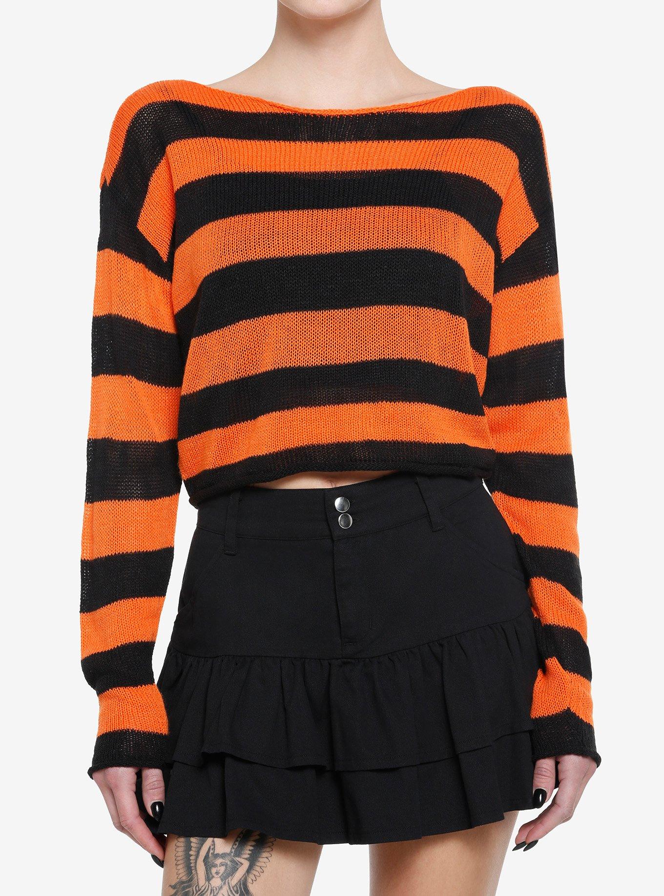 Social Collision Black And Orange Stripe Girls Crop Sweater Hot Topic 