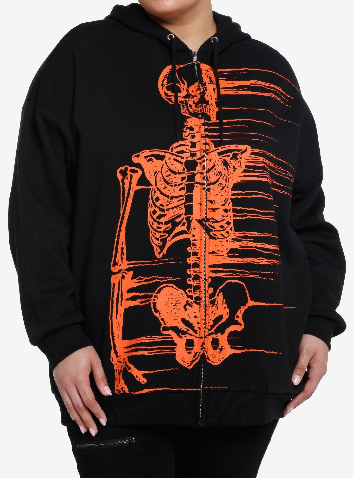 Thorn & Fable Orange Skeleton Girls Oversized Hoodie Plus Size