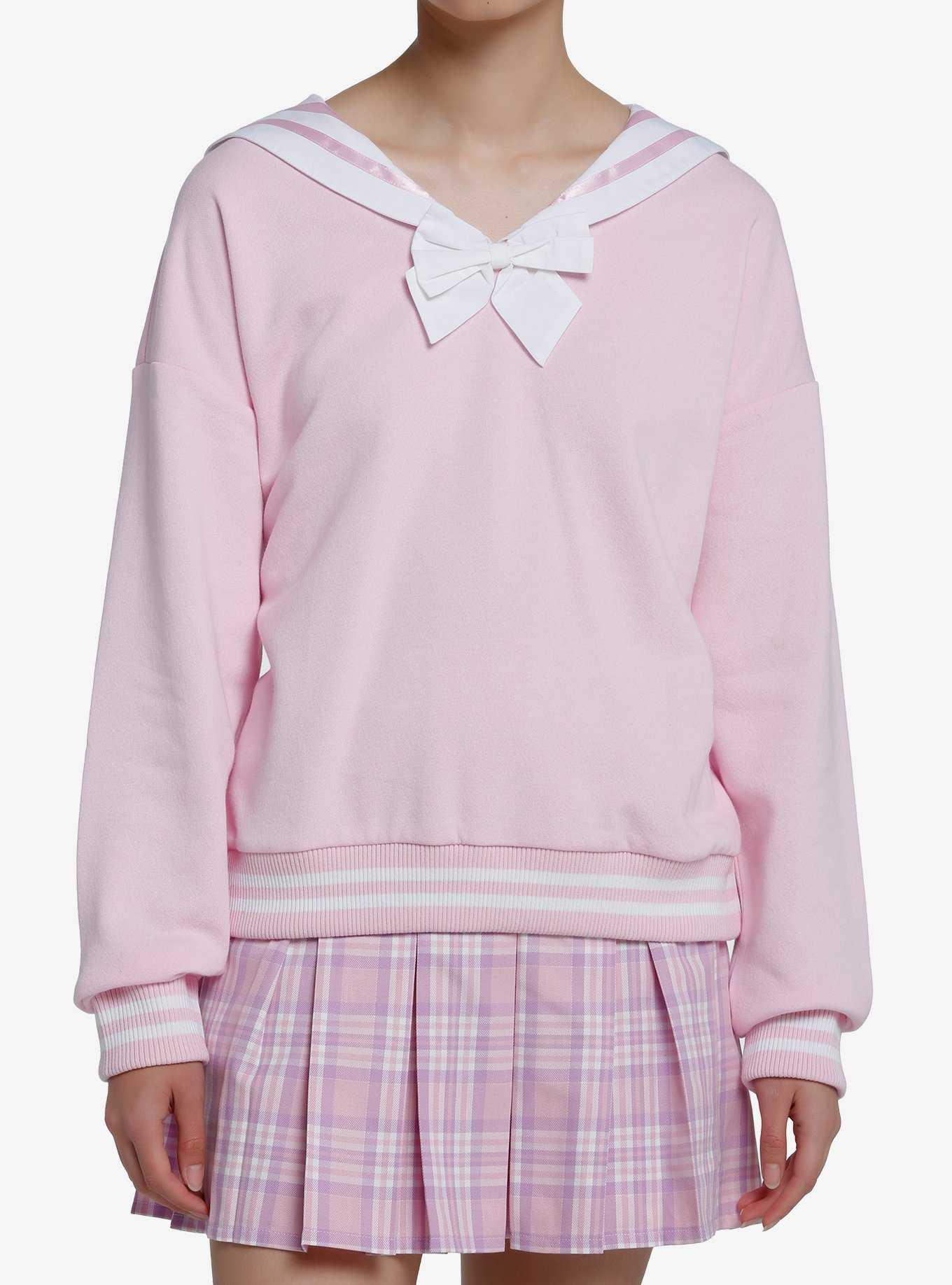 Sweet Society Pink Bunny Ear Sailor Collar Girls Sweatshirt Hot