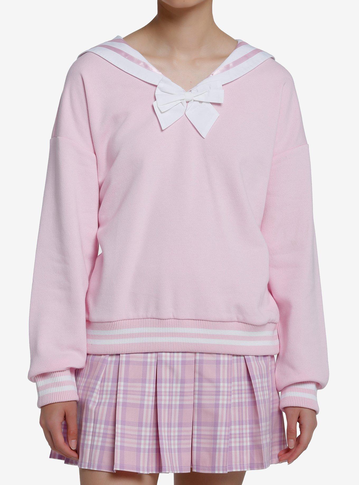 Sweet Society Pink Bunny Ear Sailor Collar Girls Sweatshirt, , hi-res