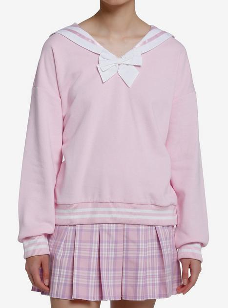 Sweet Society Pink Bunny Ear Sailor Collar Girls Sweatshirt | Hot