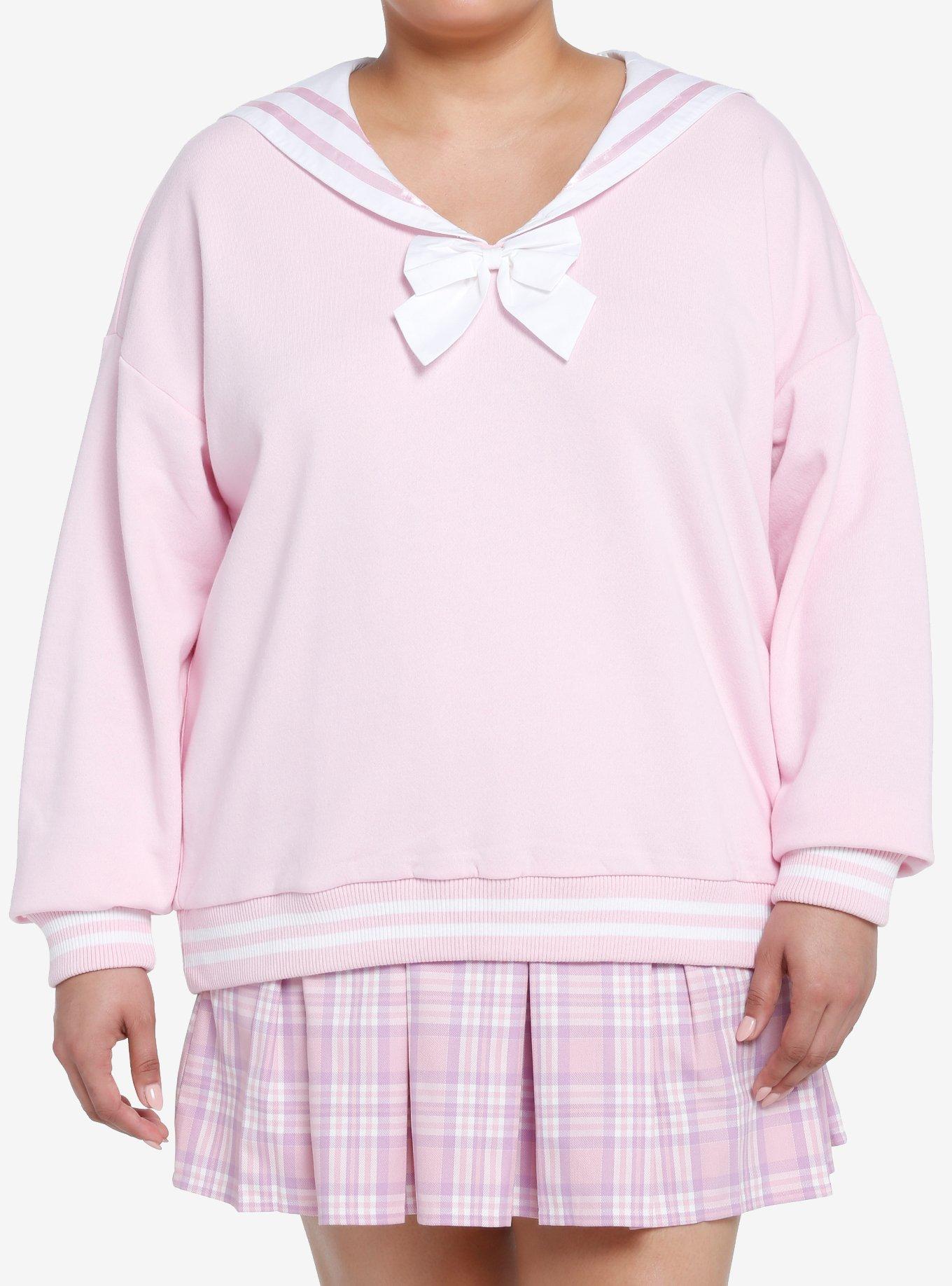 Sweet Society Pink Bunny Ear Sailor Collar Girls Sweatshirt Plus Size