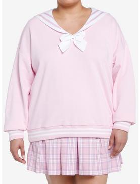 Sweet Society Pink Bunny Ear Sailor Collar Girls Sweatshirt Plus Size, , hi-res