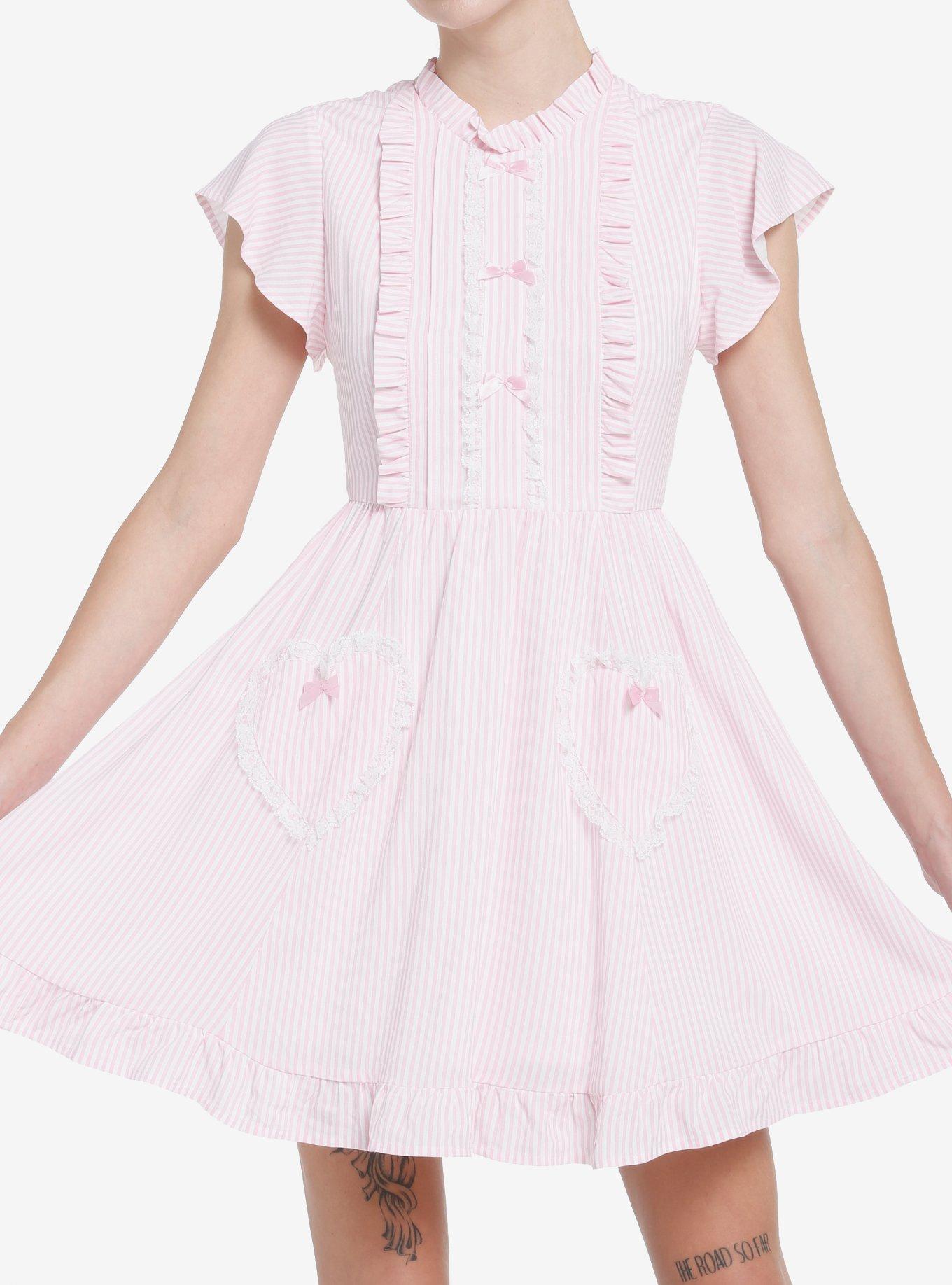 Sweet Society Pink Pinstripe Heart Ruffle Dress | Hot Topic