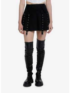 Social Collision Black Grommet Pleated Skirt, , hi-res