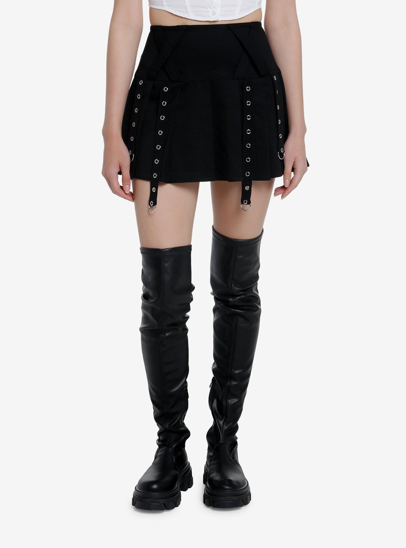 Hot Topic Social Collision Black Buckle Lace-Up Flare Pants