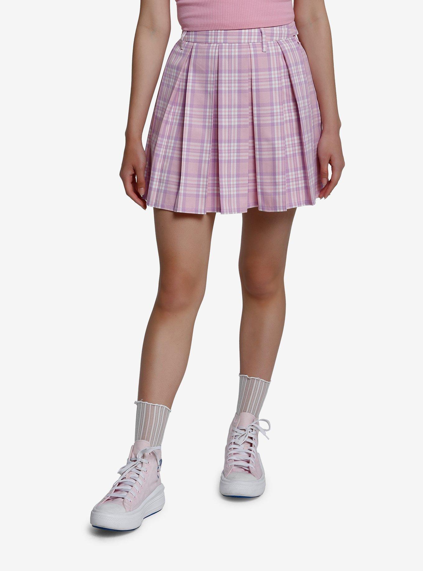 Golden Button Pleated Flare Mini Skirt in Pink - Retro, Indie and Unique  Fashion