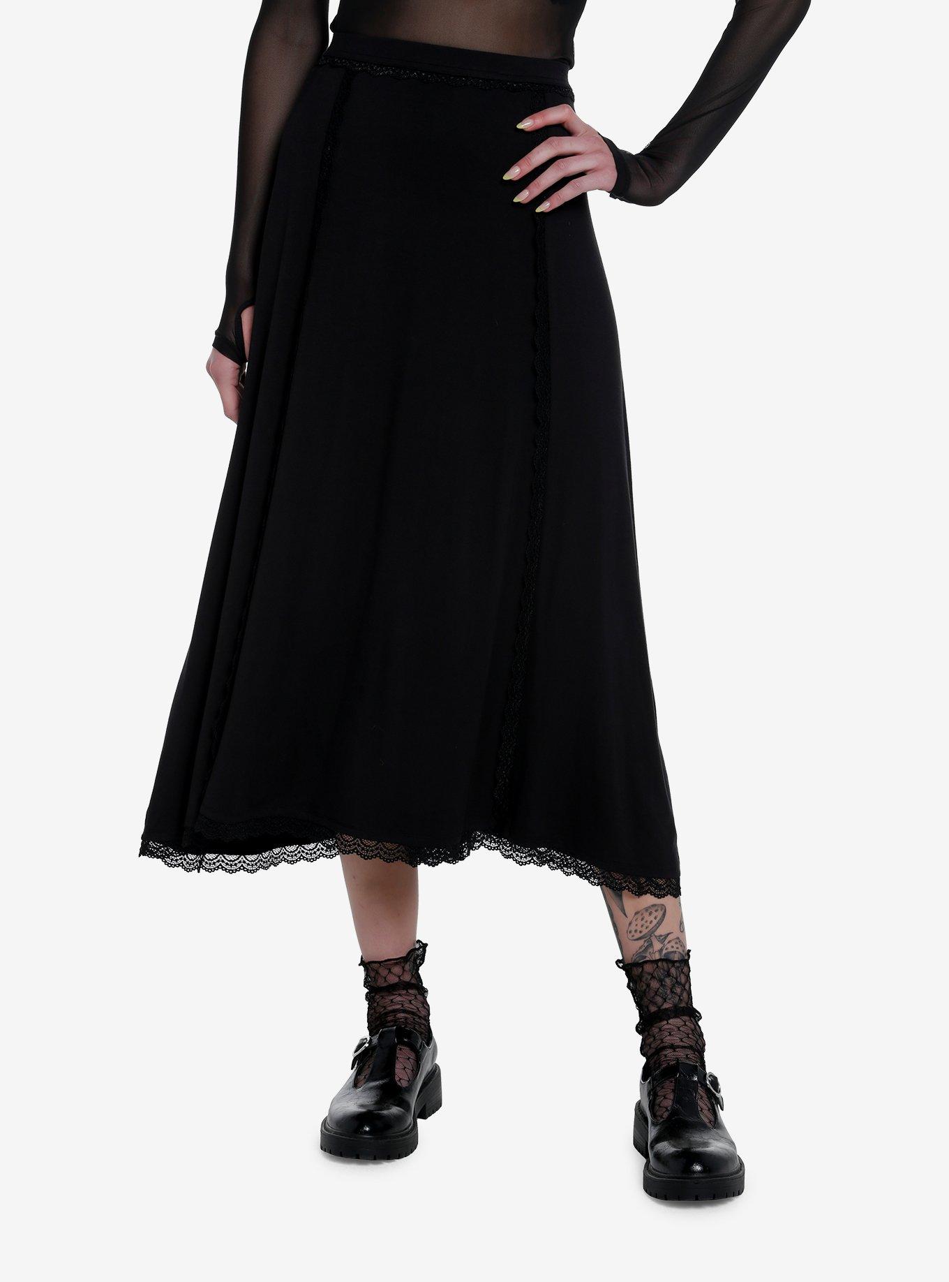 Cosmic Aura Black Lace Midi Skirt