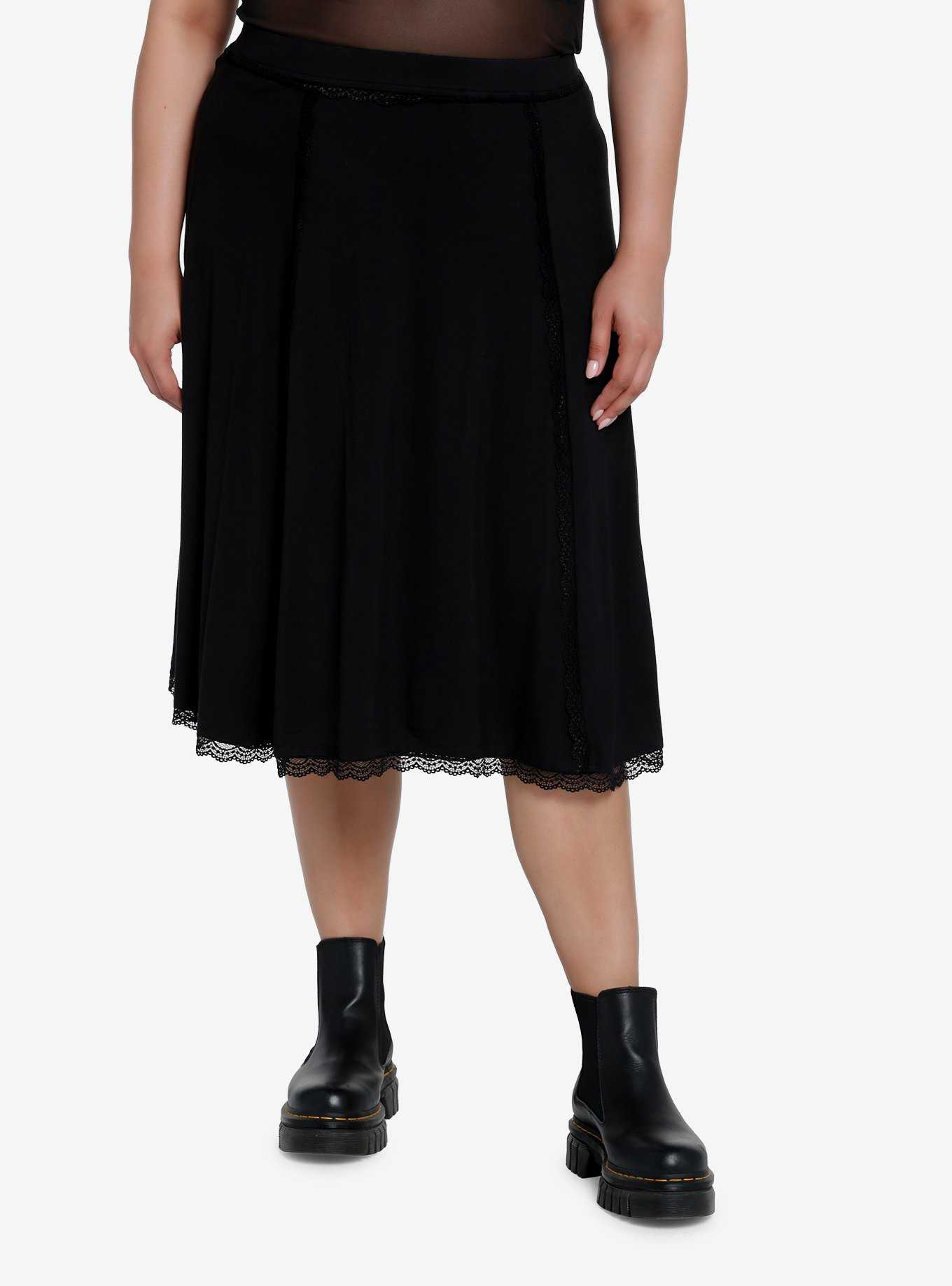 Cosmic Aura Black Lace Midi Skirt Plus Size, , hi-res