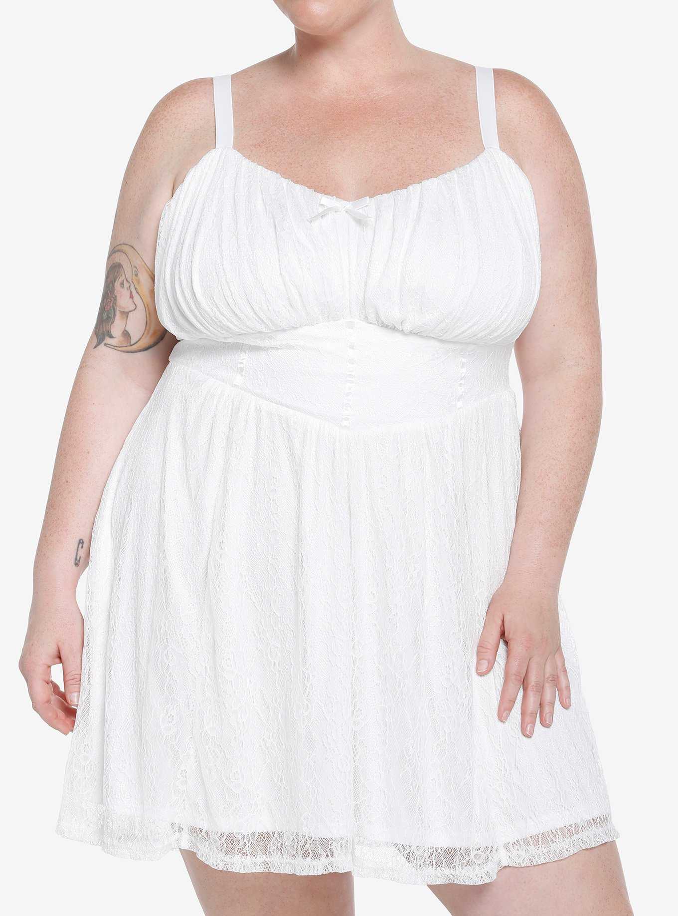 White Angel Wings Lace Cami Dress Plus Size, , hi-res