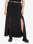 Social Collision Lace-Up Slit Maxi Skirt Plus Size, BLACK, hi-res