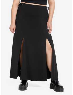 Social Collision Lace-Up Slit Maxi Skirt Plus Size, , hi-res