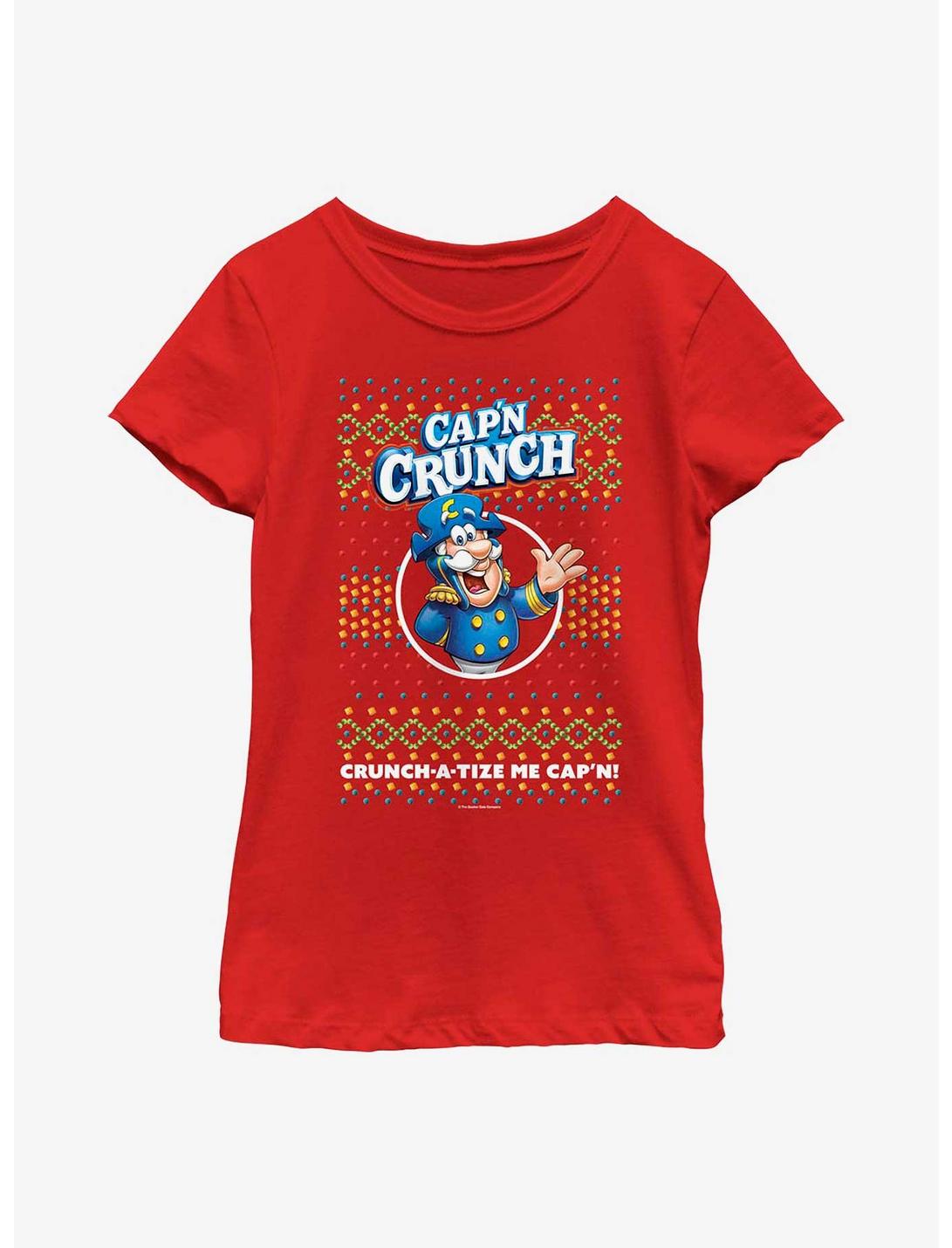 Cap'n Crunch Crunch-a-tize Cap'n Ugly Holiday Youth Girls T-Shirt, RED, hi-res