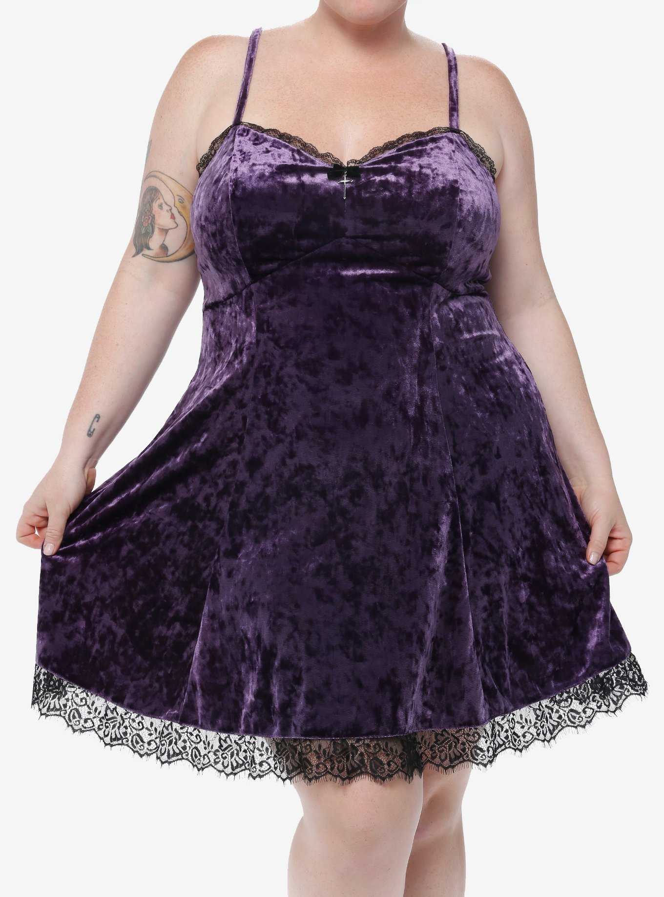 Cosmic Aura Purple Velvet Slip Dress Plus Size, , hi-res