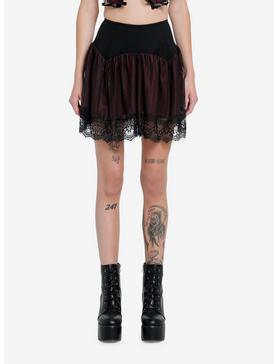Thorn & Fable Burgundy & Black Lace Mesh Skirt, , hi-res