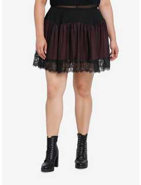 Thorn & Fable Burgundy & Black Lace Mesh Skirt Plus Size, , hi-res