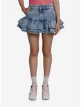 Social Collision Light Indigo Ruffle Denim Skirt With Studs, INDIGO, hi-res